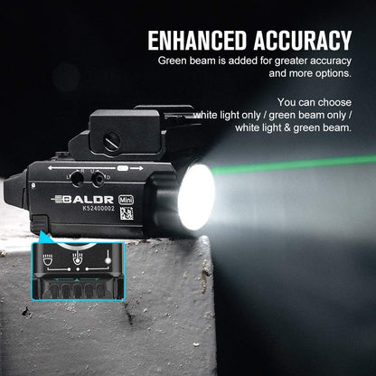 OLIGHT Baldr Mini 600 Lumens Rechargeable Tactical Flashlight with Green Light and White LED Combo, Flashlight with Adjustable Rail and Magnetic USB, Compact Rail Mount Light 132 Meters Beam (Black)