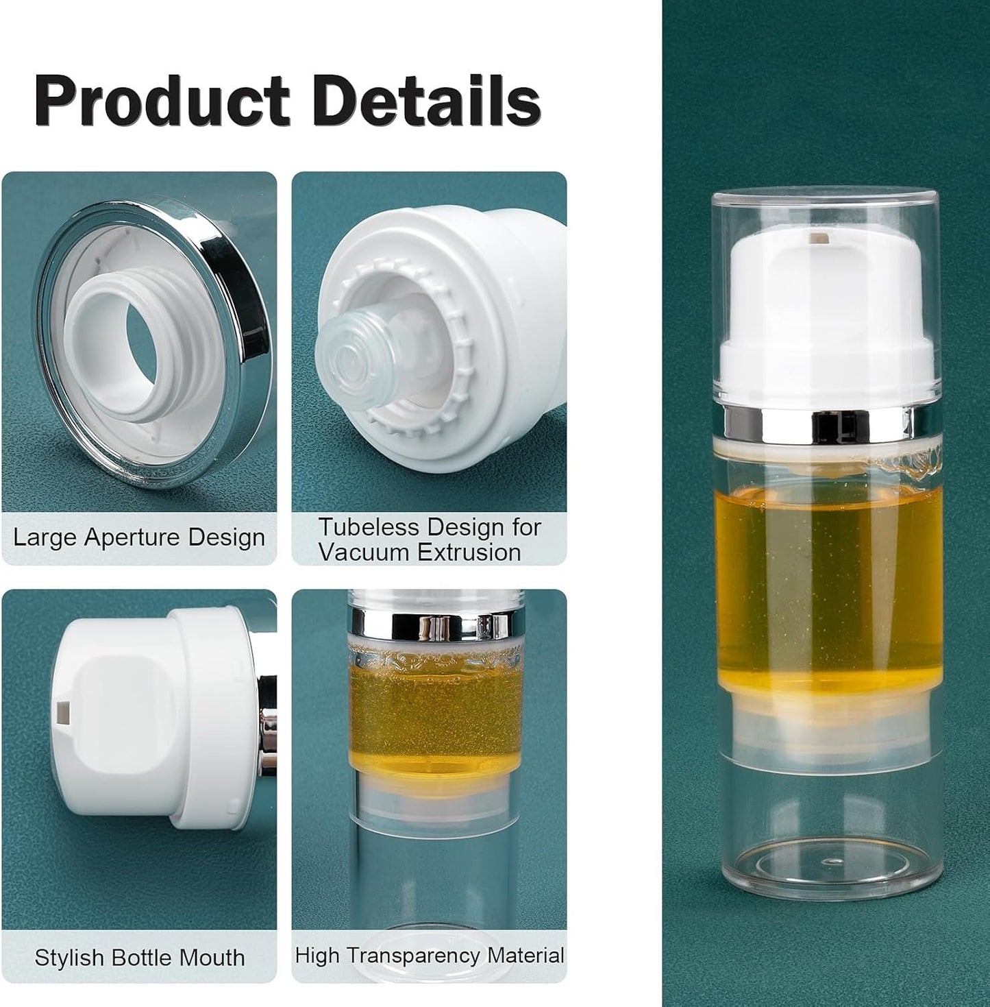 Decorniqu Airless Pump Jars 3.4oz/100ml 5 Pack Travel Pump Bottles for Lotion, Shampoo, Cream with Labels (Clear)