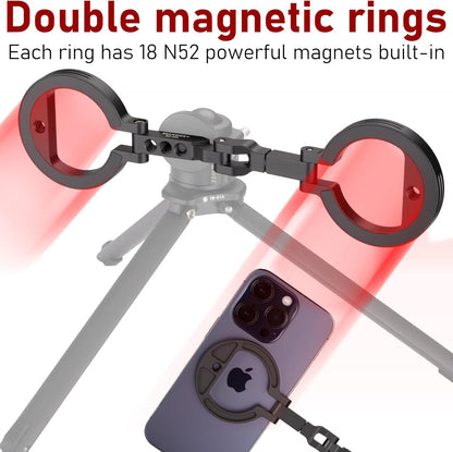 Double Magnetic Ring Phone Holder – Attach to Any Iron Surface | 1/4" Screw Hole | Compatible with iPhone 16/15/14/13/12 Pro Max Series & Magnetic Cases (MS-02R)