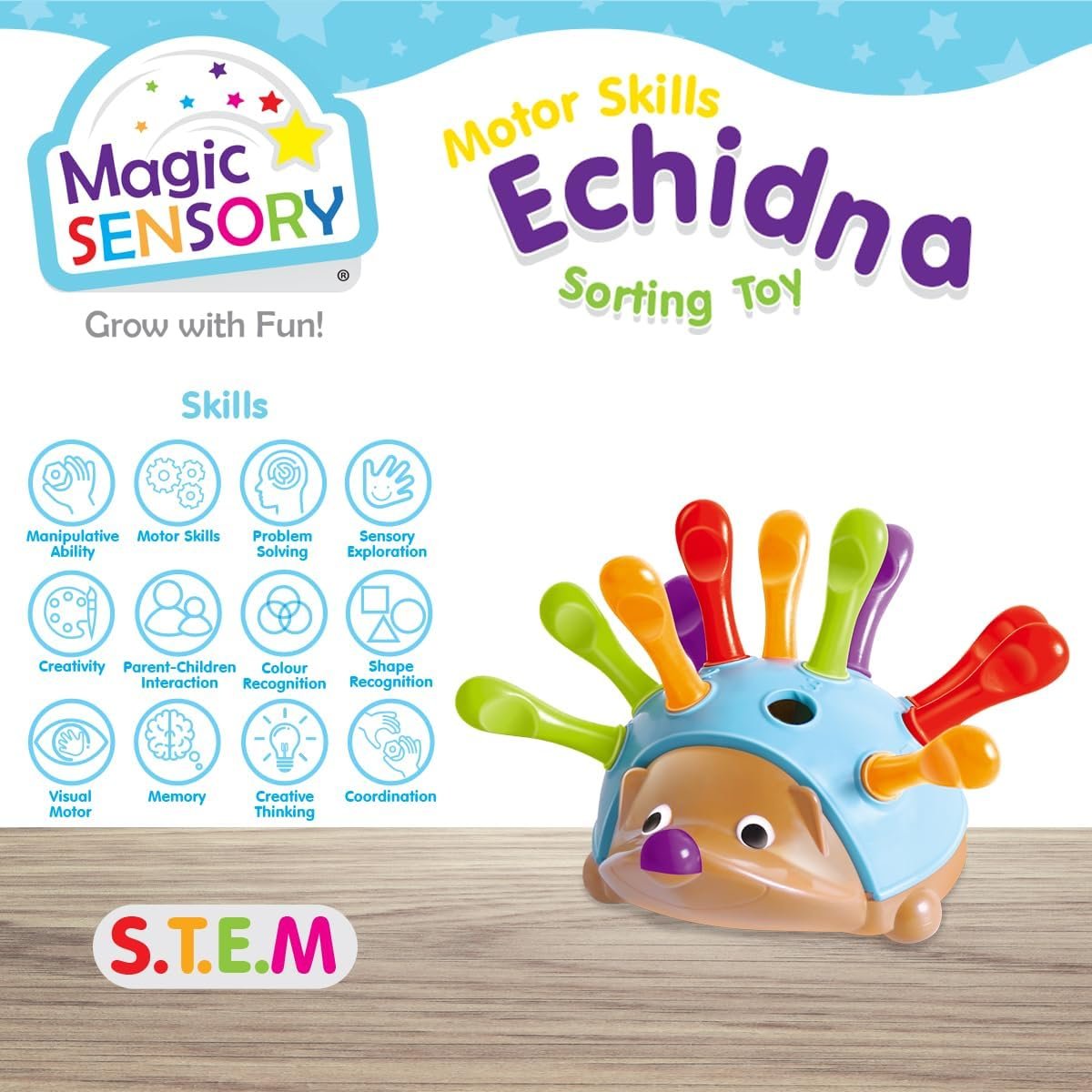 Magic Sensory Echidna Hedgehog Toy â€“ Montessori STEM Fine Motor Skills & Counting Baby Toy â€“ Interactive Educational Colour Sorting Sensory Toys for Toddlers 1-3 â€“ 14 Piece Set