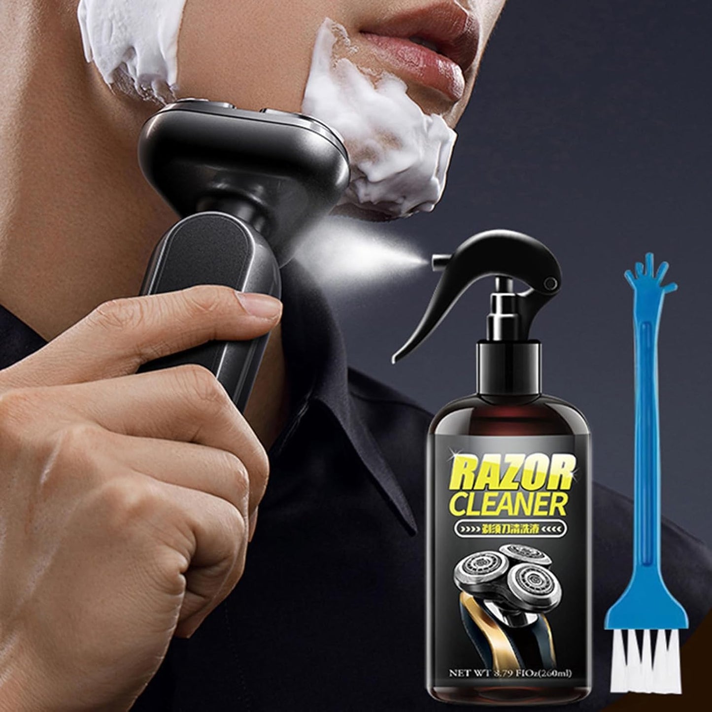 Universal Efficient Electric Razor Cleaner Spray,Electric Shaver Cleaning Solution,Blade Cleaner with Brush for Cleaning,Lubricating,And Rust Prevention