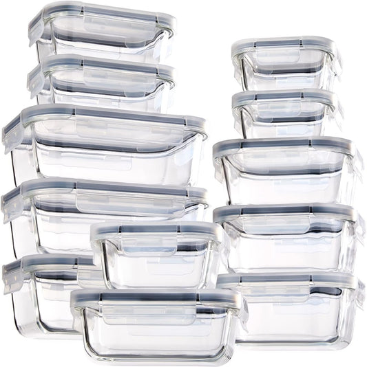 Glass Food Storage Containers with Lids Airtight, Glass Meal Prep Containers for Lunch Food Storage with Lids, 24 Pcs Glass Food Container Set-Leak Proof Microwave, Oven, Freezer and Dishwasher Safe