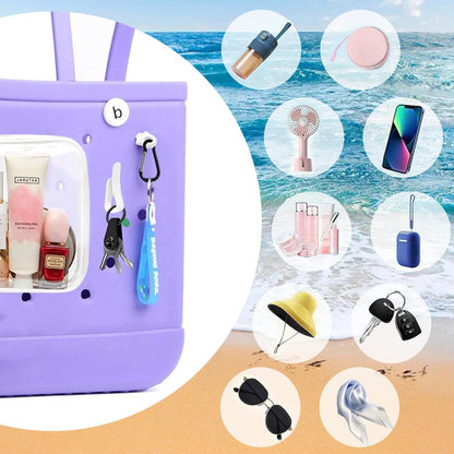 Everfunny 3 Packs Clear Bogg Beach Tote Bag with 2 Pack Insert Hooks Accessories for Bogg Bags Travel Makeup Clean Toiletry Brush Organizer Cosmetic Divider Storage Inner Pouch, White set of 2