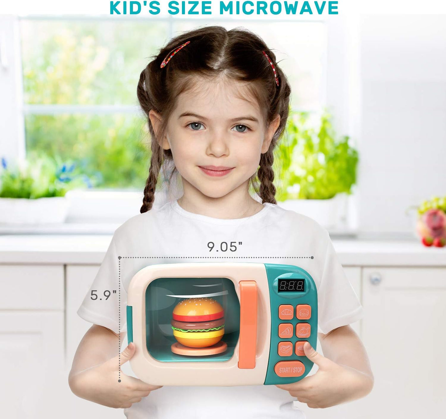 CUTE STONE Microwave Toys Kitchen Play Set, Kids Pretend Play Electronic Oven with Play Food, Kids Cookware Pot and Pan Toy Set, Cooking Utensils,Great Learning Gifts for Girls Boys