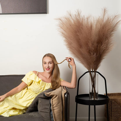 Pampas Grass Decor Tall, 43"/110cm Faux Pampas Grass 6 Stems Large Pompass Grass Branches Tall Bulk Boho Flower Arrangement for Home Room Wedding Party Decor (Taupe)