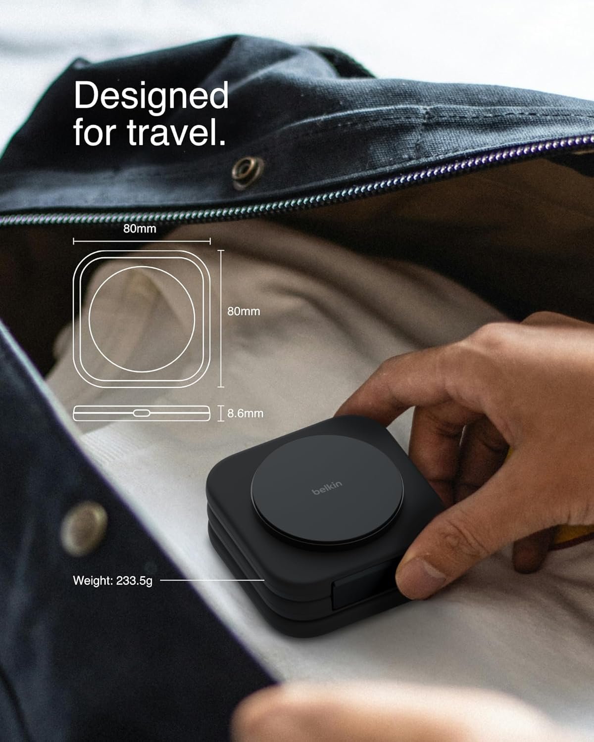 Belkin MagSafe Charger Compatible 3-in-1 Magnetic Charging Travel Pad 15W - BoostCharge Pro Foldable Qi2-Certified Wireless Charger, MagSafe-Compatible Charger for iPhone 15, Apple Watch 9, AirPods
