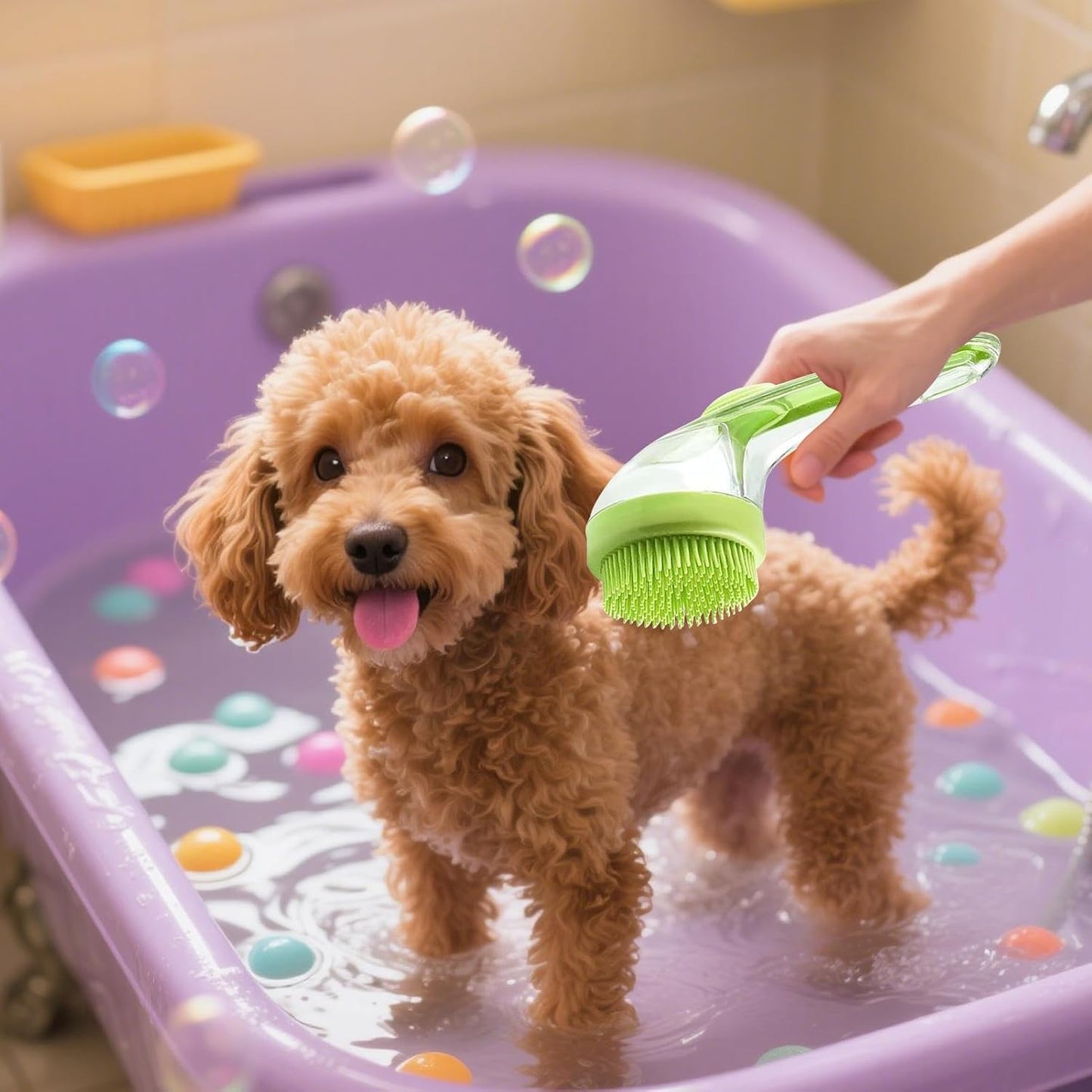 Dog Bath Brush, Pet Toilet Massage, Portable Silicone Bristles, Ergonomic Handle Scrubber, Deep Cleaning Massage, for Indoor, Outdoor Bathing, Shower, Spa, Cats, Kittens