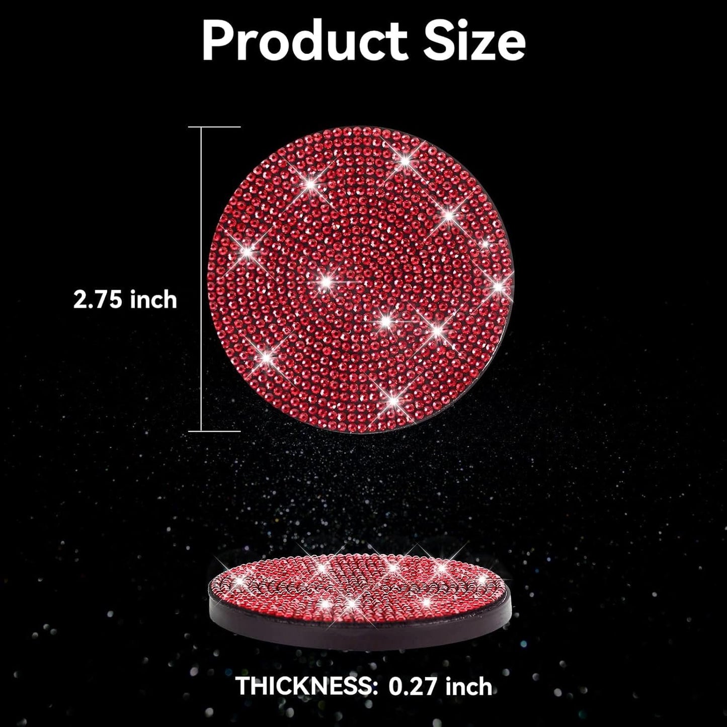 Bling Cup Holder Coasters for Car, 4PCS Universal Non-Slip Cup Holder, Embedded Decorative Coasters, Shiny Crystal Car Interior Accessories Gifts for Women (Red)