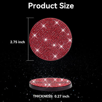 Bling Cup Holder Coasters for Car, 4PCS Universal Non-Slip Cup Holder, Embedded Decorative Coasters, Shiny Crystal Car Interior Accessories Gifts for Women (Red)