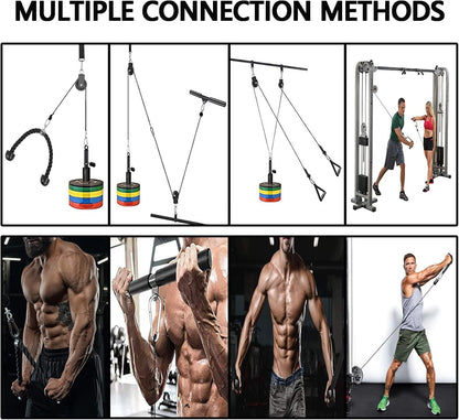 Favuit Weight Cable Pulley System Gym, Fitness LAT and Lift Pulley System Upgraded Weight Pulley System Home Gym Tricep Workout Pulley Attachments for Biceps Curl Tricep Arm Shoulder Workouts