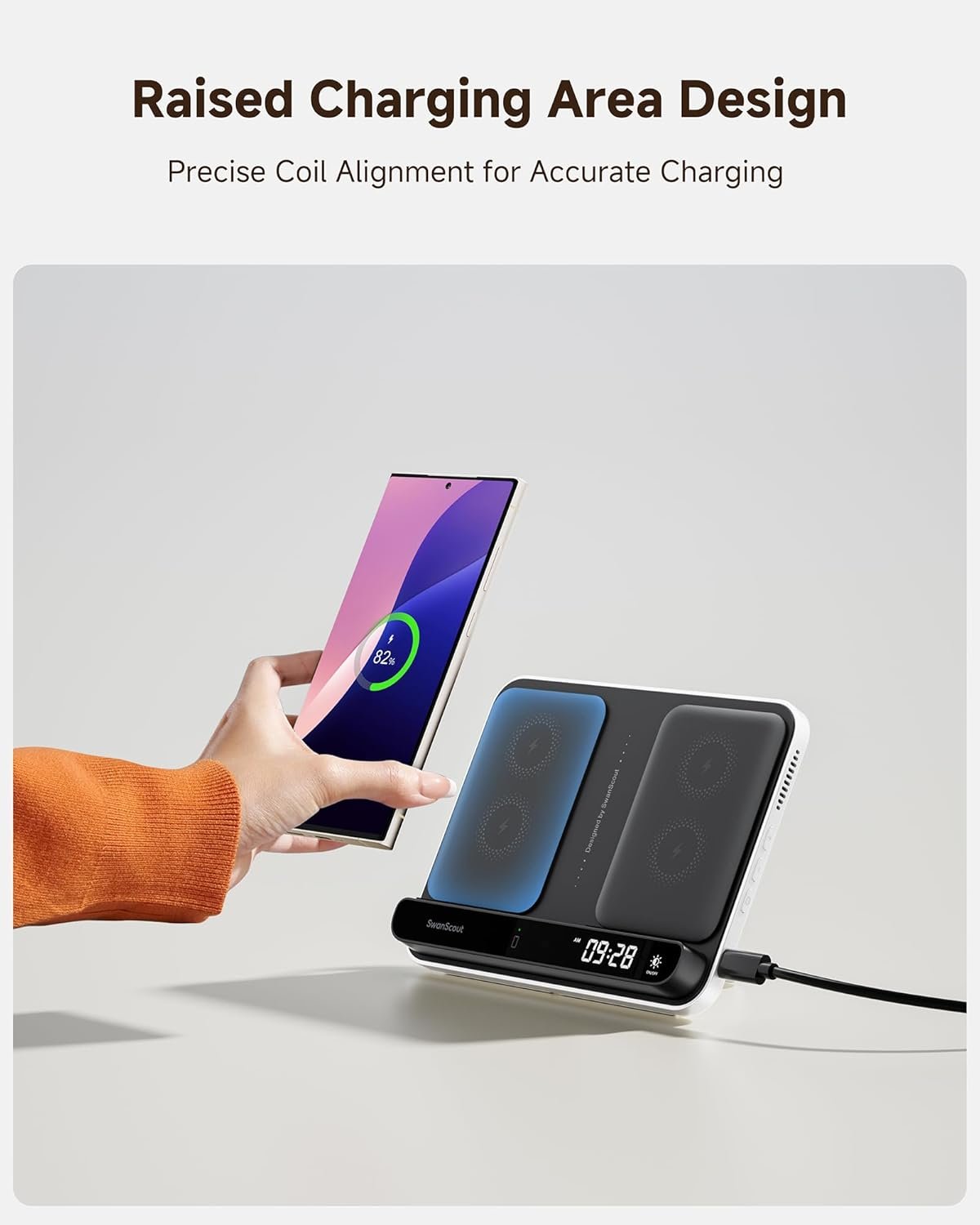 SwanScout Wireless Charger for Samsung, Dual Charging Station for Samsung S25/S24/S23/S22/S21/Z Flip/Z Fold, for Galaxy Watch 7/Ultra/6/5/4/3, SwanScout 710S