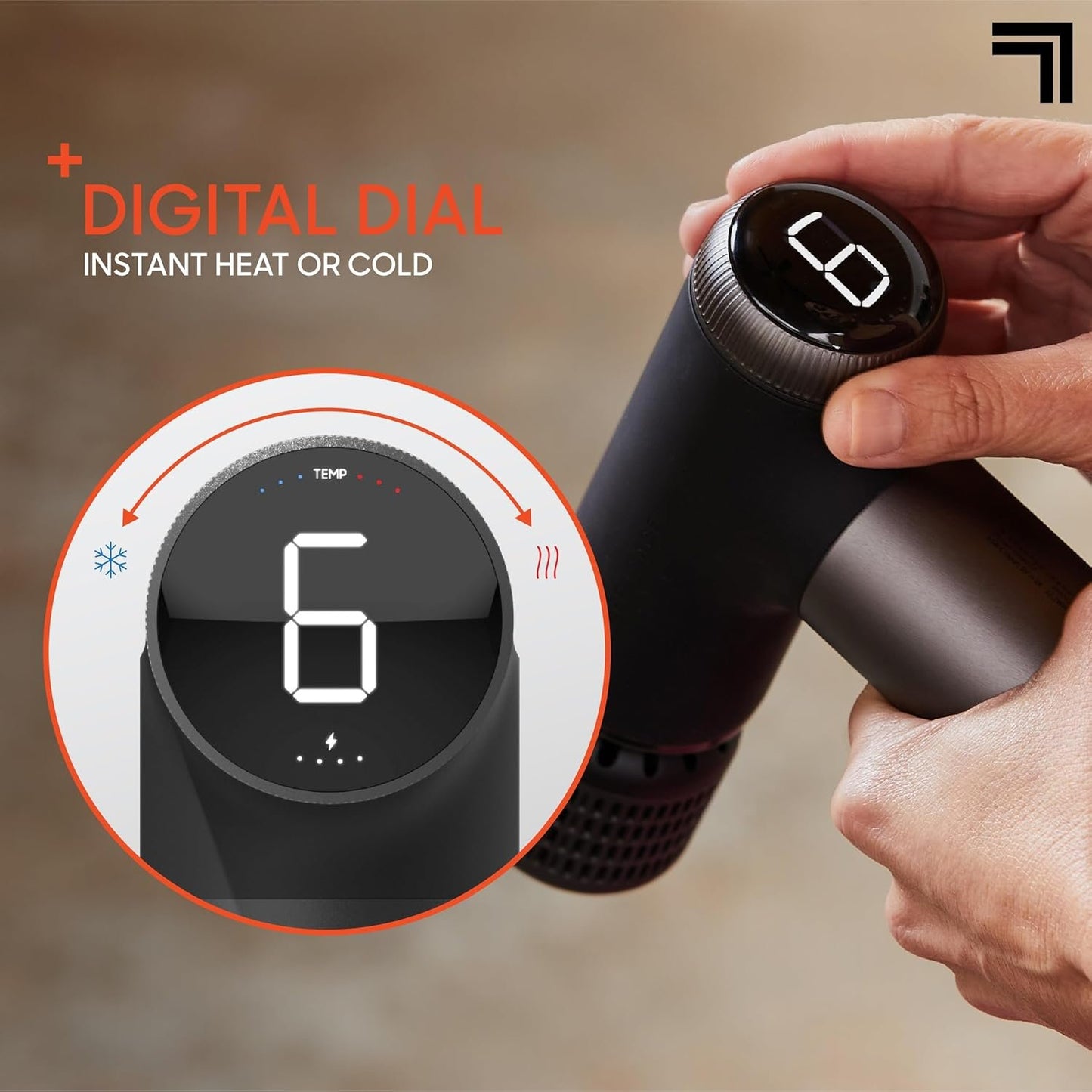 Sharper Image Powerboost Pro+ Hot & Cold Compact Percussion Massager, Dual-Temperature Node, Soothing Heat & Cold Therapy, 6 Speed, 4 Attachments, Lightweight Portable Athlete Recovery, Travel Case