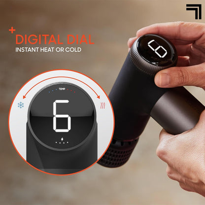 Sharper Image Powerboost Pro+ Hot & Cold Compact Percussion Massager, Dual-Temperature Node, Soothing Heat & Cold Therapy, 6 Speed, 4 Attachments, Lightweight Portable Athlete Recovery, Travel Case