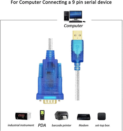 DTECH 3m FTDI USB to RS232 DB9 Male Serial Adapter Cable COM Port with FT232 Chipset Supports Windows 10 8 7 Mac Linux (10 Feet, FT232 Chip)