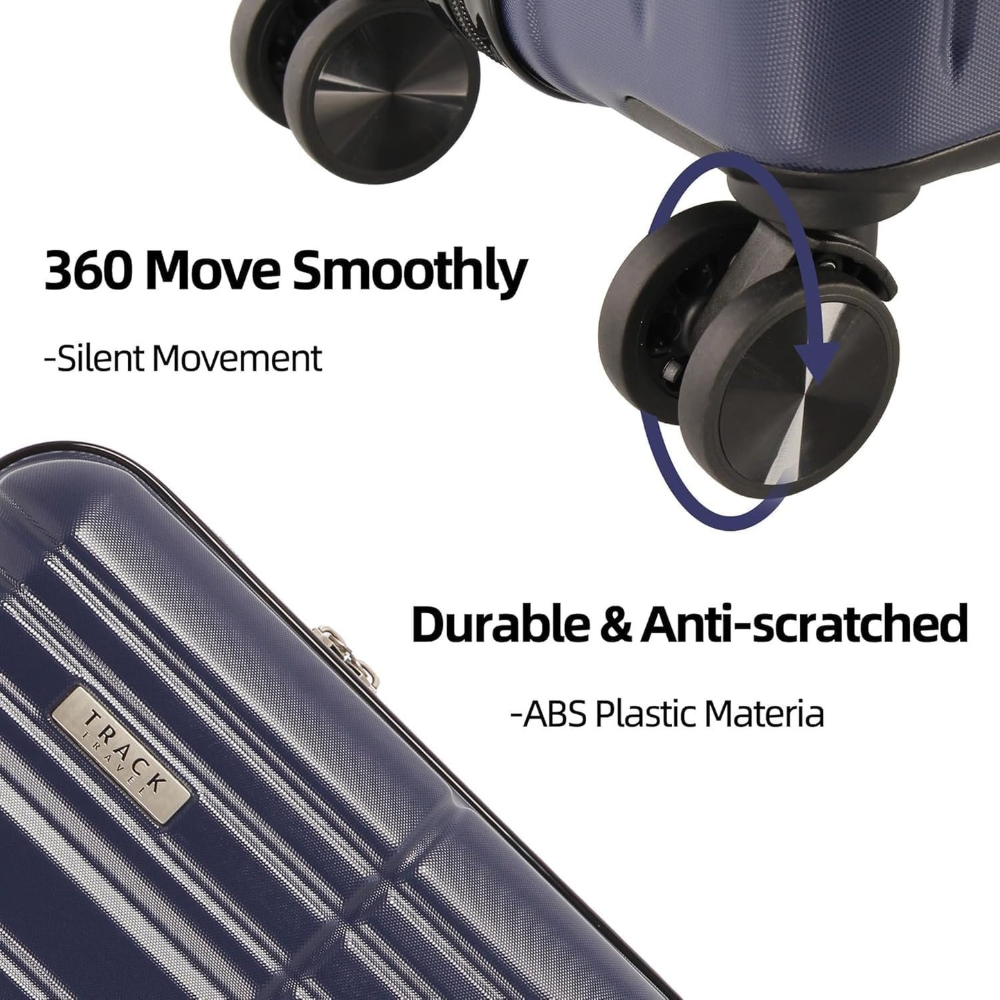 TRACK TRAVEL 3 Piece Luggage Set ABS+PC Expandable Hardshell TSA Lock Aluminum Trolley Spinner Wheels (Blue, 3 Piece Set)