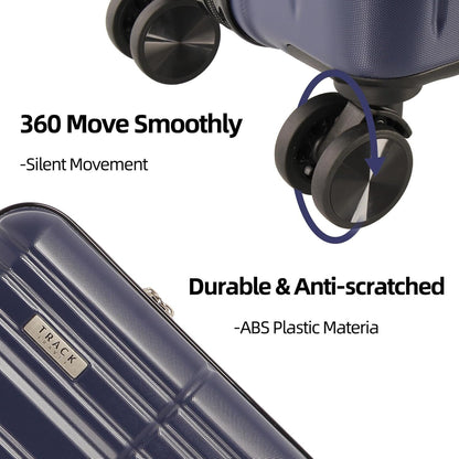 TRACK TRAVEL 3 Piece Luggage Set ABS+PC Expandable Hardshell TSA Lock Aluminum Trolley Spinner Wheels (Blue, 3 Piece Set)