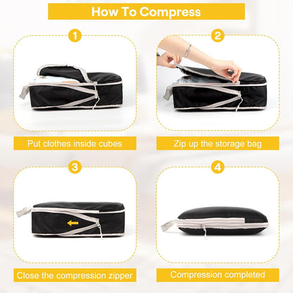 7 Pieces Suitcase Organizer, Packing Cubes Compression Space-Saving, Ultralight Suitcase Set, Travel Organizer for Clothes, Shoes, Underwear, Travel Set for Backpacks or Hand Luggage