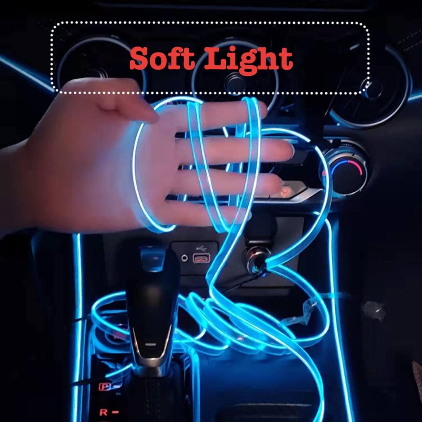 EL Wire Car Interior LED Strip Lights, 16FT USB Powered Neon Ambient Light Kits for Auto Indoor Gap Decorations Dashboard Accessories.(Ice Blue)