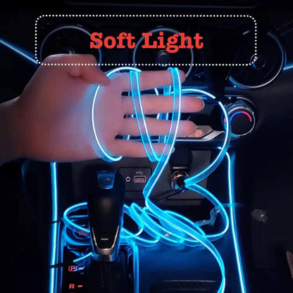 EL Wire Car Interior LED Strip Lights, 16FT USB Powered Neon Ambient Light Kits for Auto Indoor Gap Decorations Dashboard Accessories.(Ice Blue)