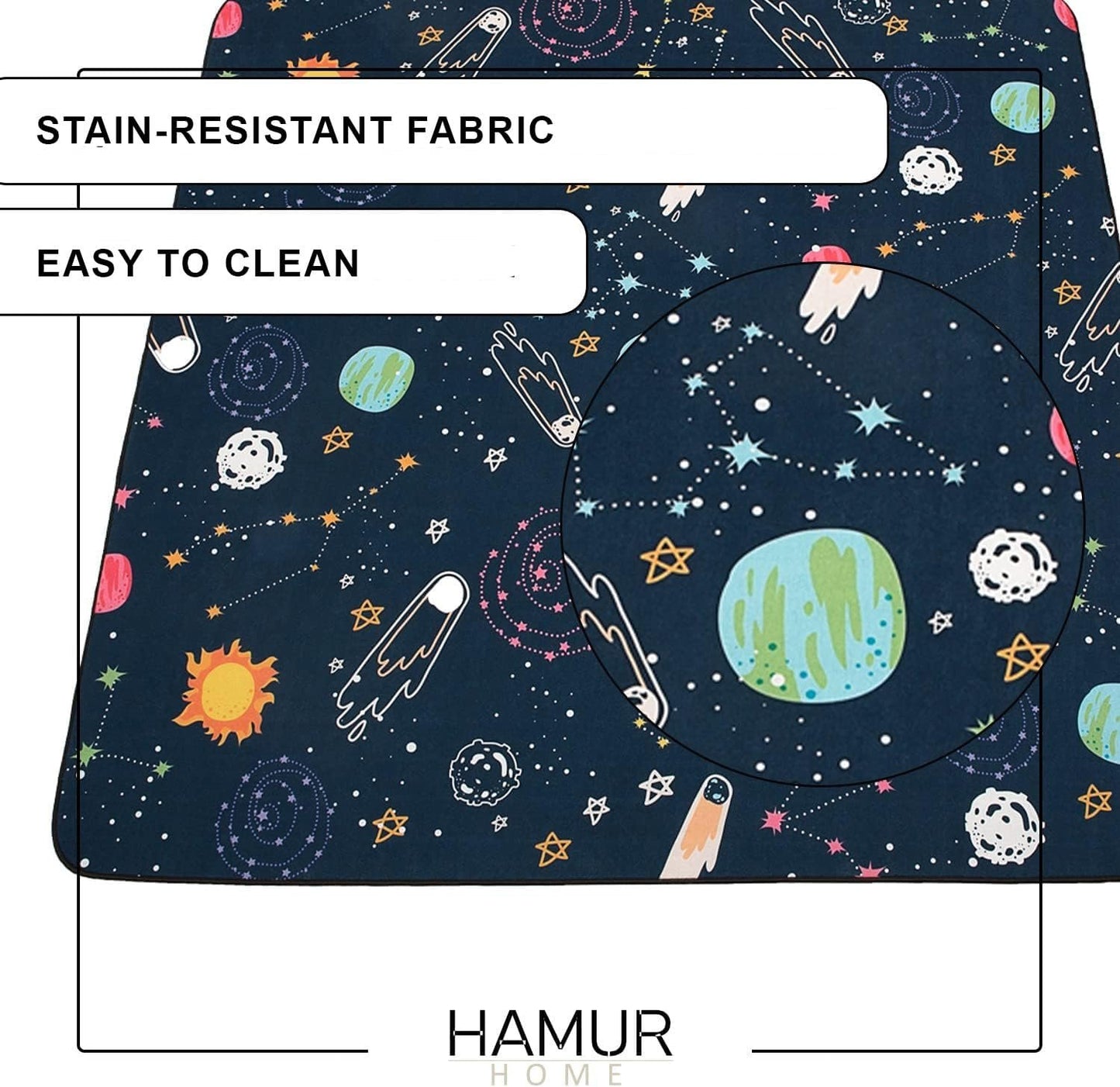 HAMUR HOME Children's Play Mat, Non-Slip Play Mat, Foldable Crawling Mat, 150 x 150 cm, for Children's Rooms, Playrooms, Washing Machines (Space)