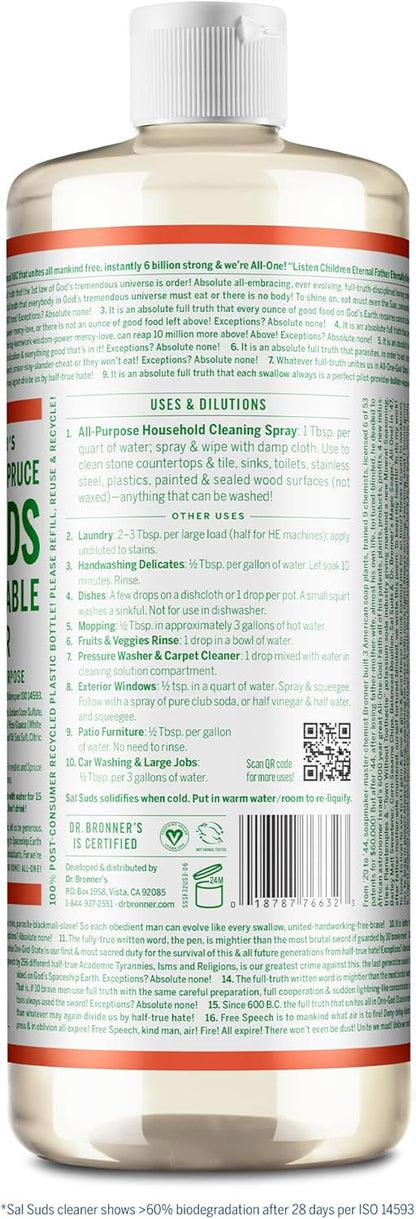 Dr. Bronner's - Sal Suds Biodegradable Cleaner (946 mL, 2-Pack) - Concentrated All-Purpose Cleaner, Pine Cleaner for Floors, Laundry and Dishes, Cuts Grease and Dirt, Cleaning Concentrate Formula