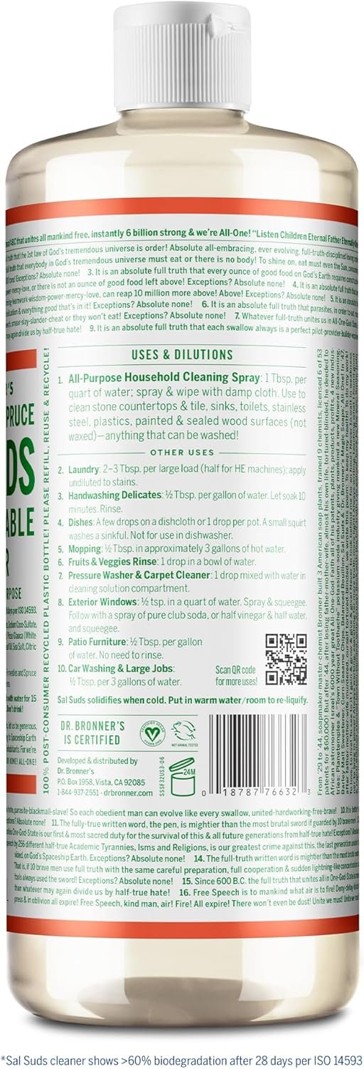Dr. Bronner's - Sal Suds Biodegradable Cleaner (946 mL) - Concentrated All-Purpose Cleaner for Floors, Laundry, and Dishes, Cuts Grease and Dirt, Powerful Formula