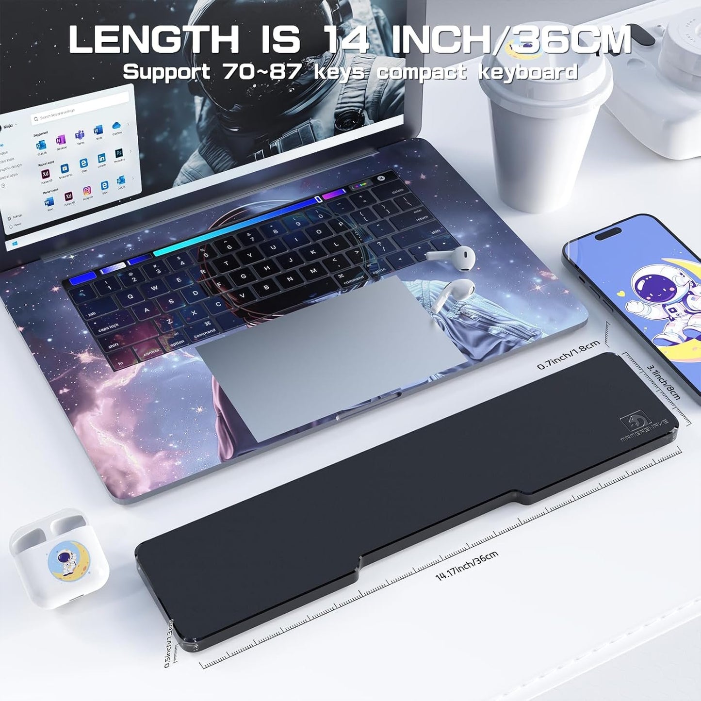 SELORSS Acrylic Keyboard Wrist Rest - Tenkeyless, Ergonomic, No Numeric Keypad - Modern, Black