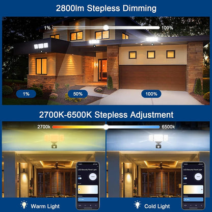 EMANER Smart Security Light Motion Sensor, Compatible with Alexa/Google Home, Warm White to Daylight White Brightness Adjust, App Controlled WiFi Flood Light (Black, 1-Pack)