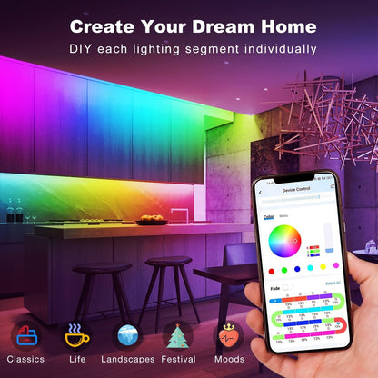 DAYBETTER Under Cabinet Lighting, 20ft RGBWIC Under Cabinet Lights, 360 LEDs (60 LEDs per 3.2ft/1M), Smart RGB+White(6500K) 4 Color in 1 High Density LED Lights with Built-in IC Chips, 6 PCS