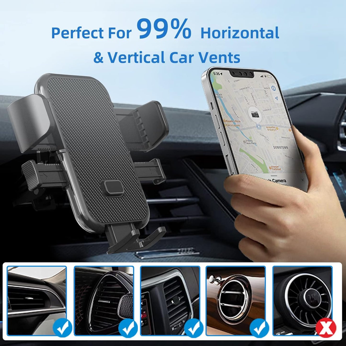 Giftorld Car Air Vent Phone Mount,360°Rotation,Solid & Steady,Auto-Clamping,Easy Installtion,Car Phone Holder,Compatible for All iPhone Series and Other 4-7 inchs Cellphone.