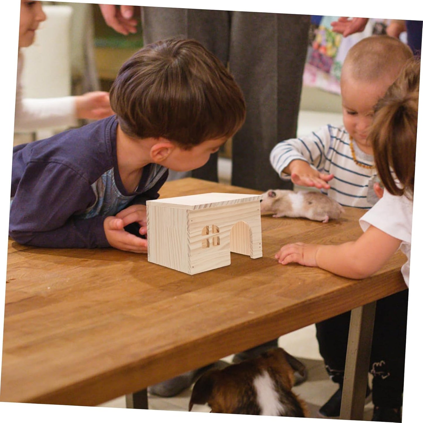ibasenice Wood Hamster House with Ladder Multifunctional Feeding Watering Platform Adorable Wood Hideout for Hamsters Rats and Gerbils Stylish Cage Accessory for Small Animals