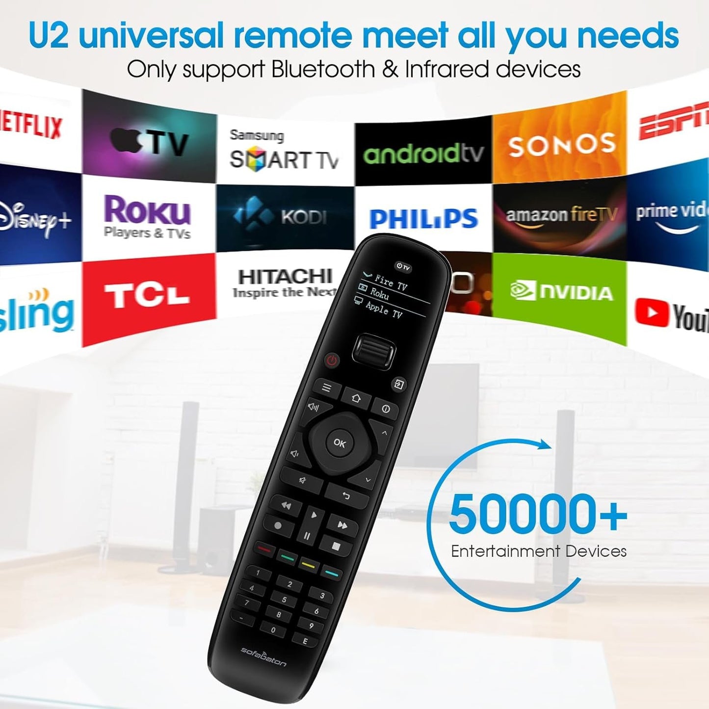 SofaBaton U2 Universal Remote with Smartphone APP, Long Range Infrared, All in One Universal Remote Control Compatible for Smart TVs/DVD/STB/Projector/Streaming Players/Blu-ray