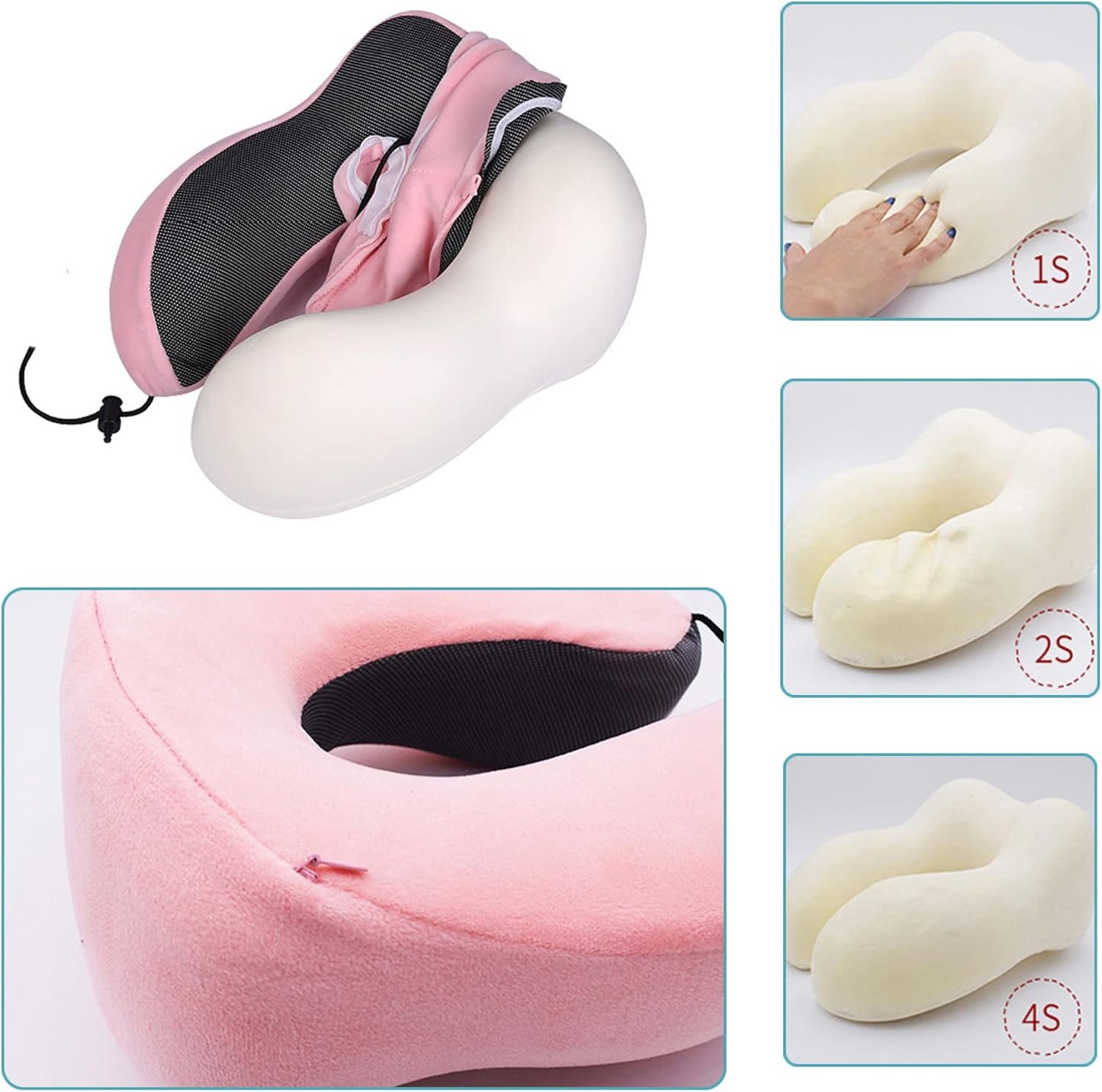 Bestek Memory Foam Travel Neck Pillow with 3D Eyemask and Earplugs, Neck Support Flight Pillow for Airplane Car Bus Train Travelling Camping