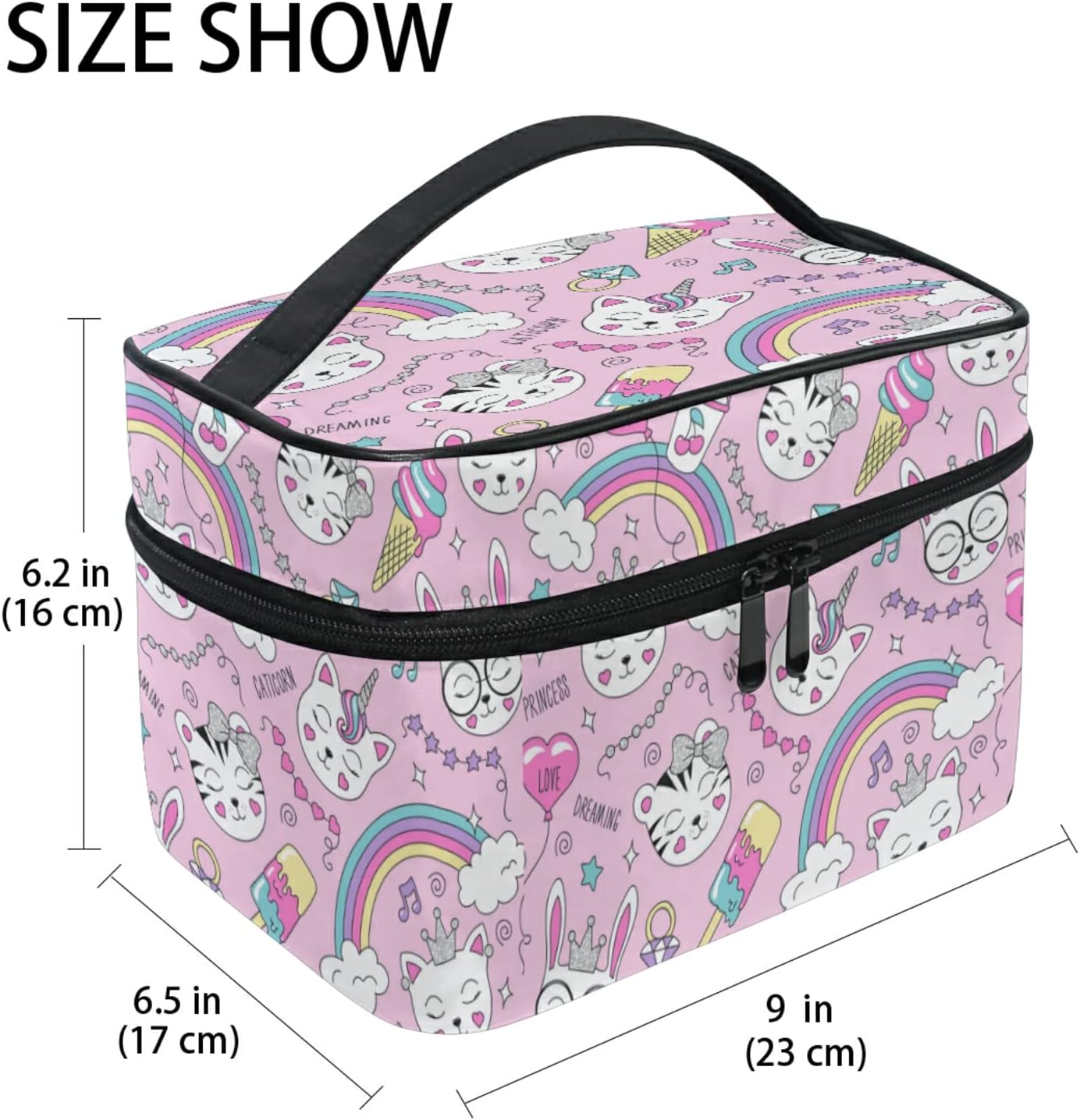 Cute Cat Tiger Unicorn Rainbow Beauty Case for Travel Women Cosmetics Bag Make up Makeup Bags Makeup Organizer Girl, Cute Funny
