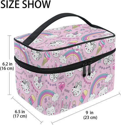 Cute Cat Tiger Unicorn Rainbow Beauty Case for Travel Women Cosmetics Bag Make up Makeup Bags Makeup Organizer Girl, Cute Funny