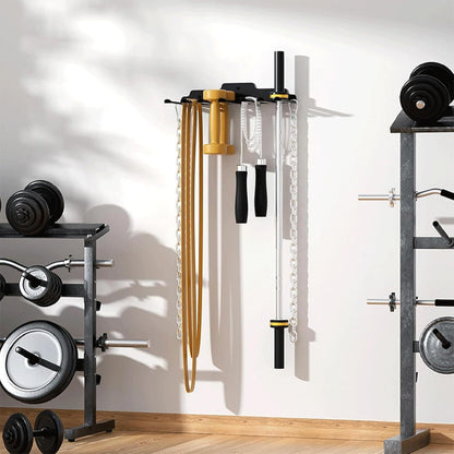 Generico Barbell Hanger Wall Mount, Multi-Purpose Workout Equipment Hanger with 6 Hooks, Anti-Rust Coated Resistance Bands Hanger for Lifting Belt and Exercise Gear Organization