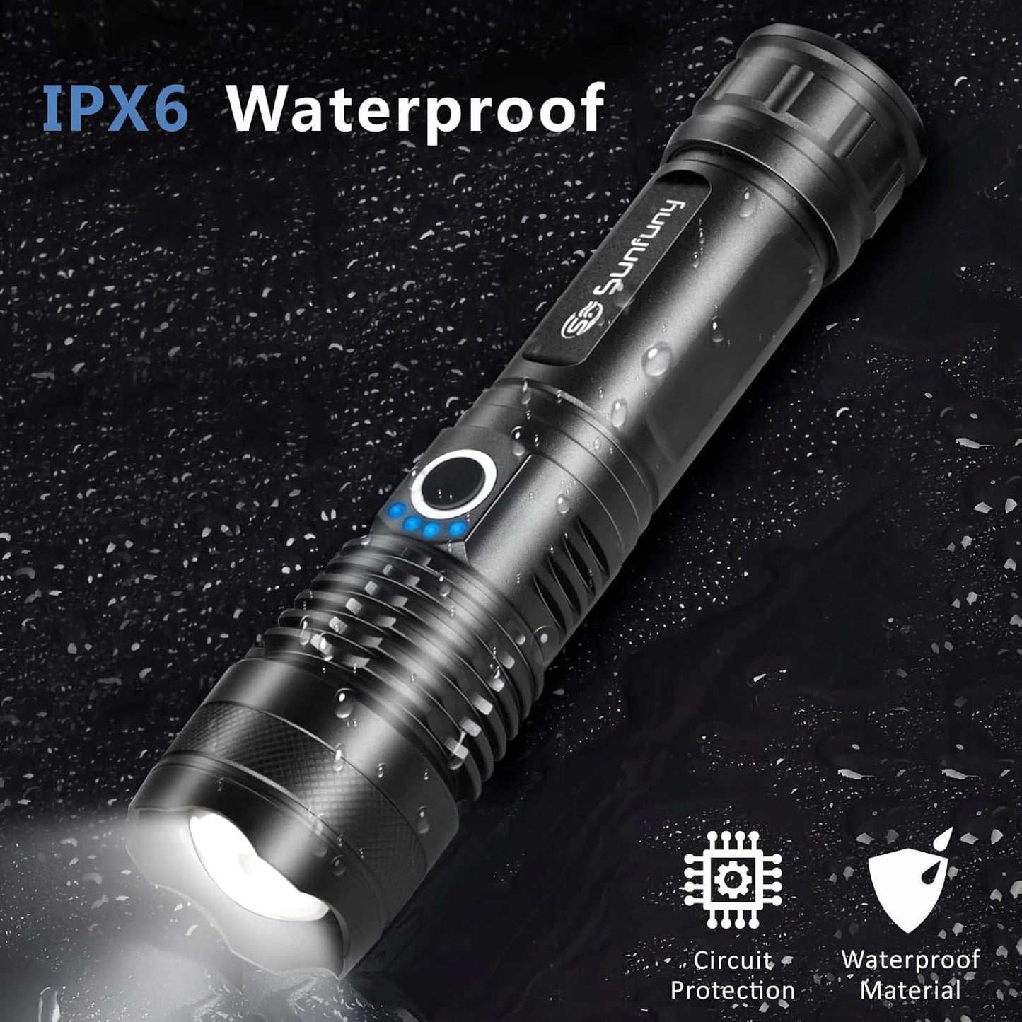 Flashlight, LED Torch Rechargeable Flashlights 2000 Lumen, Pocket Tactical Torch with USB Charging 3500mAh Battery, 5 Modes, Zoomable IPX6 Waterproof Electric Flash Light for Emergency Camping Outdoor