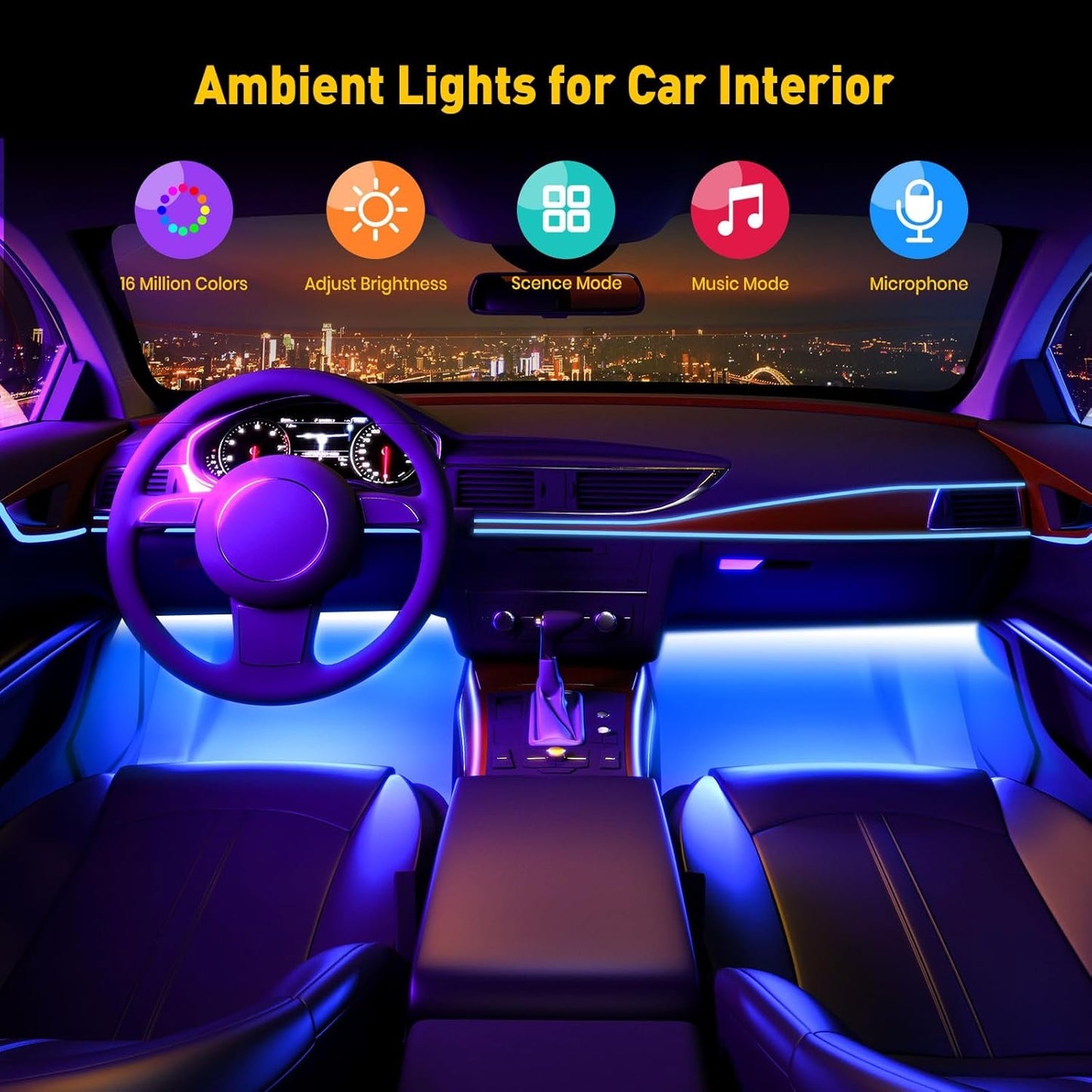 Honalia Interior Car Lights, 4Pcs Car LED Lights with Music Mode and Scene Options, Footwell Lighting for Car with Smart APP Control & USB Charger for Truck DC 5V