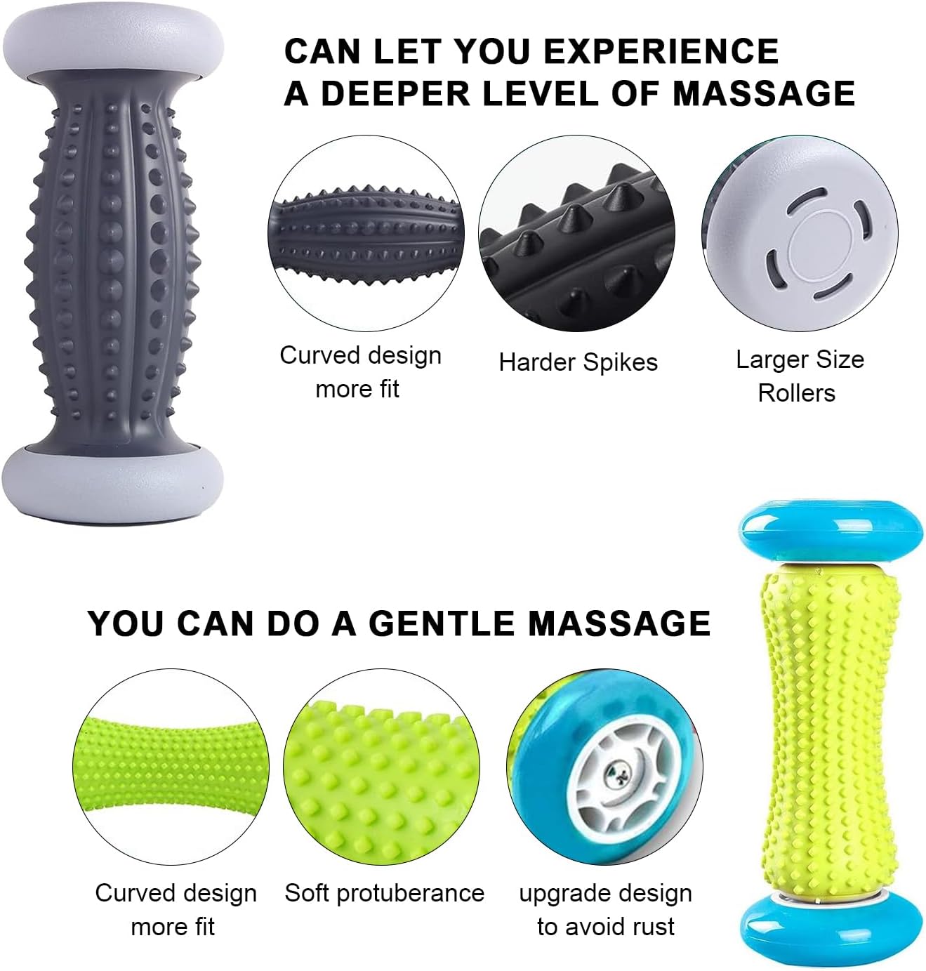 GIOD 4-Piece Foot Massage Set - 2 Rollers (20cm) & 2 Massage Balls (7.5cm) for Plantar Fasciitis Relief, Physiotherapy Ball Massager