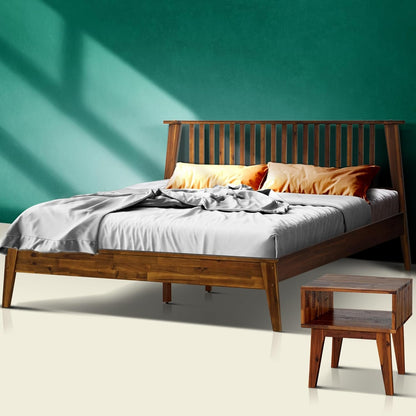 Acacia Kaylin King Solid Wood Platform Bed Frame – Gift Matching Nightstand Included, Mid Century Modern, Walnut Finish, 800 lbs Capacity, No Box Spring, Storage, Easy Assembly