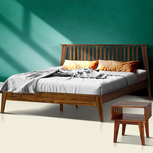 Acacia Kaylin King Solid Wood Platform Bed Frame – Gift Matching Nightstand Included, Mid Century Modern, Walnut Finish, 800 lbs Capacity, No Box Spring, Storage, Easy Assembly