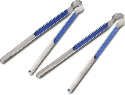 Florian Multi Proposal 10.04 Inch Tongs High Strength Stainless Steel, Bounds Spring, Smooth Edge for Food, BBQ, Bulgogi, Cooking, Outdoor, Korean Kitchen Gadget Tools, Utensils (Blue Large 2 Pcs)