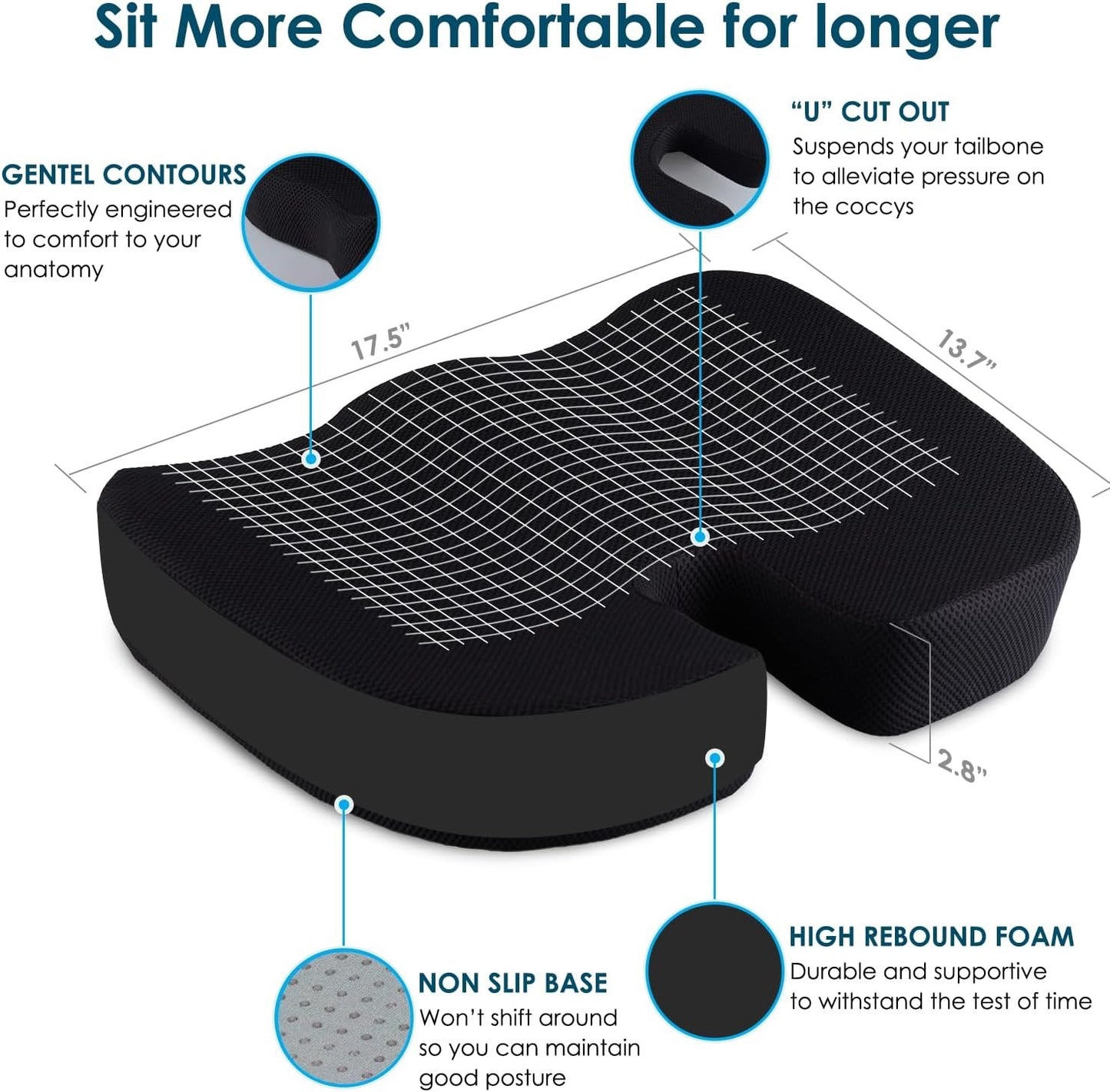 Seat Cushion and Lumbar Support Pillow for Office Chair-Gel Infused,Coccyx Orthopedic Car Seat Cushion Memory Foam Back Support Cushion for Lower Back,Tailbone & Sciatica（Black）