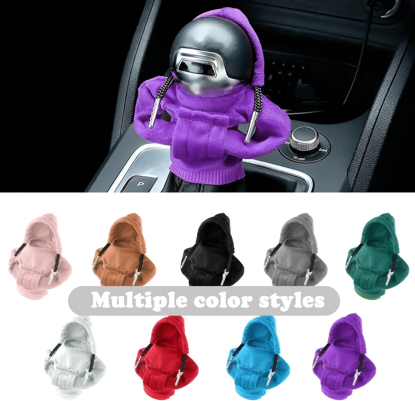 Car Gear Shift Cover,Cute Gear Shift Knob Hoodie for Car Decorations & Protections,All Seasons Universal Car Accessories Interior Shifter Cover Fits Car Truck SUV (Purple)