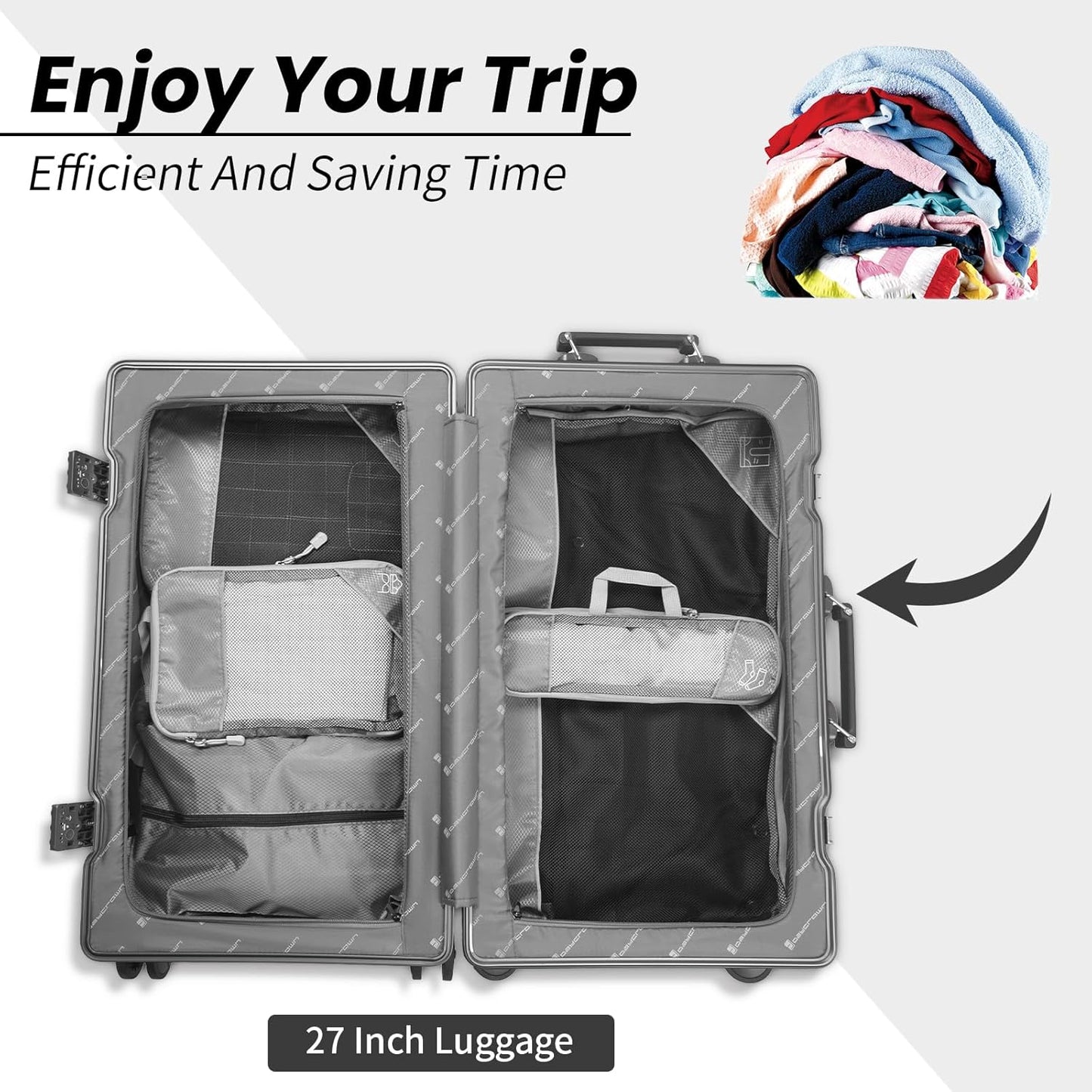 FAEFTY Packing Cubes Compression Suitcase Organizer Set, 6 Pieces Expandable Pockets Suitcase Organizer, Backpack, Grey