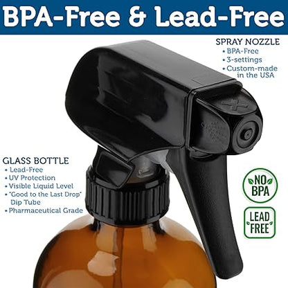 Empty Amber Glass Spray Bottles - 2 Pack - Large 16oz Refillable Bottle is Great for  Essential Oils, Plants, Cleaning Solutions, Hair Mister - Durable Nozzle w/Fine Mist and Stream Setting