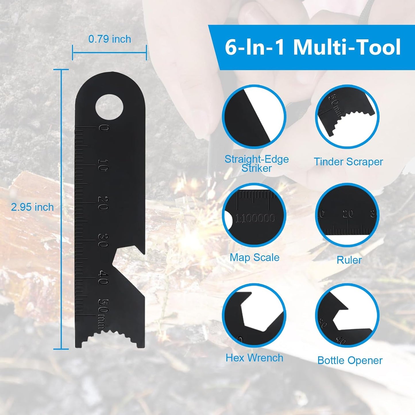 GUTIMORE Fire Starter Survival Tool, 5 Inch,Ferro Rod Kit with Multi-Tool Striker &Tinder Ropes, Drilled Flint Fire Starter for Emergency Survival, Camping, Hiking