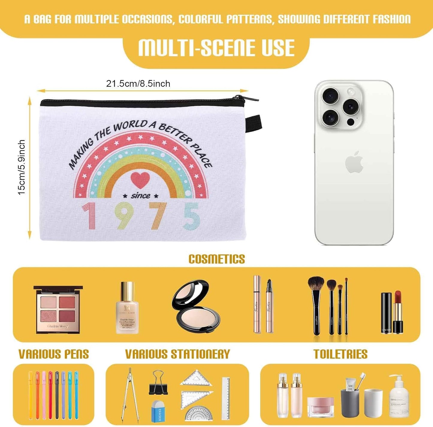 FIDWALL Personalised Makeup Bag for Women, Souvenirs Milestone Gift for 18, 30, 40, 50 Years Birthday, Ideal for Travel, Daily Use and Special Party, 1975, 16 UK
