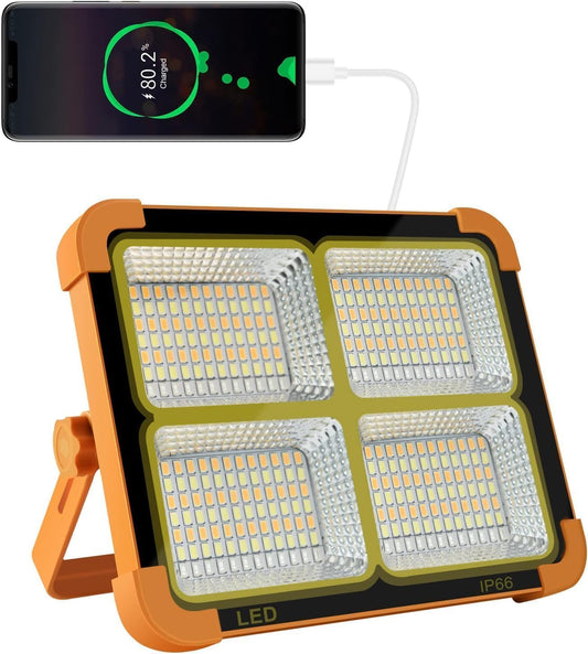 100 W LED Construction Spotlight Solar Rechargeable Battery Work Spotlight Portable Camping Lamp with 16500 mAh Power Bank, 10000 Lumen for Construction Site Garage Workshop for Fishing Emergency
