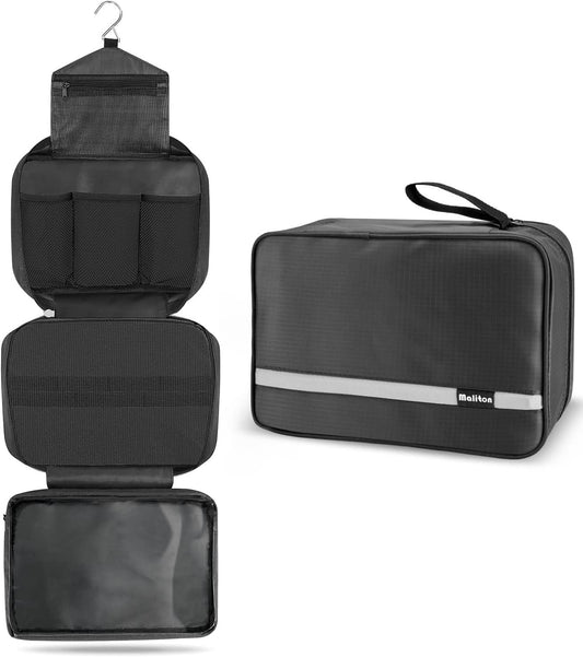 Mens Travel Toiletry Bag, Maxchange Hanging Toiletry Bag | Foldable Bathroom Kit with 6.8L Capacity for Men/Women | 4 Layers Portable Waterproof Mens Hygiene Bag | Travel Bathroom Organizer (Black)